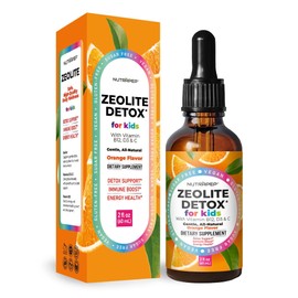 NutraPep Zeolite Detox for Kids - Gentle Micronized Clinoptilolite Supplement with Vitamin B12 C D - Full Body Cleanse Liquid Drops for Children Toddlers - Orange Flavor Vegan Gluten-Free