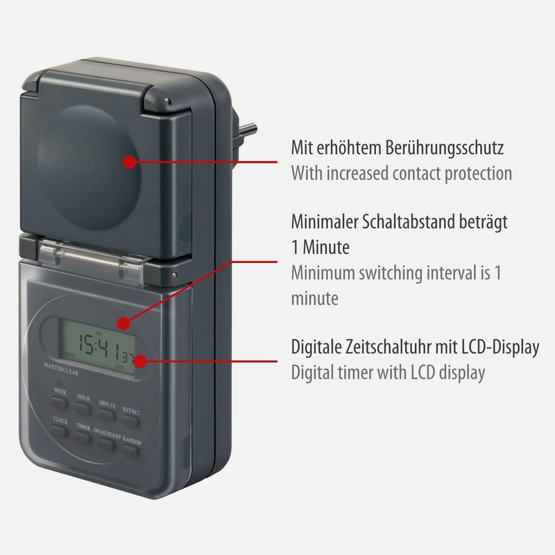 Brennenstuhl Digital Weekly Timer IP44 Digital Timer Socket (Weekly Timer