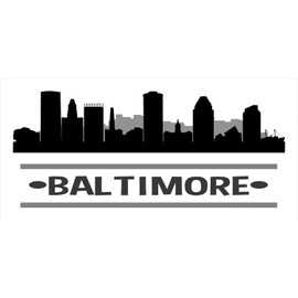 Lunarable Baltimore Pencil Pen Holder, Eastern American Style Skyline Silhouette Illustration and City Name, Ceramic Pencil Holder for Desk Office Accessory, 3.6" X 3.2", White and Charcoal Grey