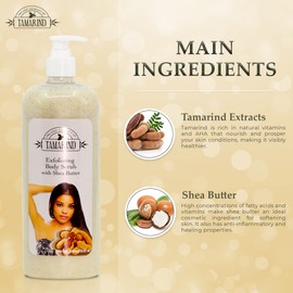 OMIC Organic Extract Of Tamarind, Exfoliating Body Wash, 33.8 Fl oz 1000ml, with Tamarind Oil and She Butter