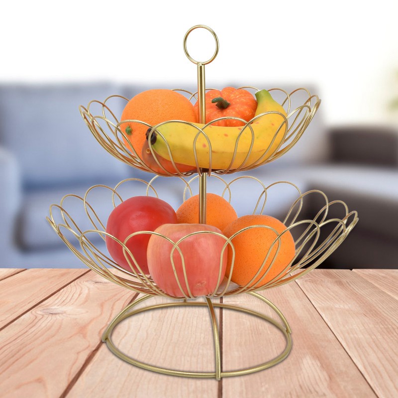 2 Tier Fruit Bowl Modern Nordic Design Geometric Detachable Gold