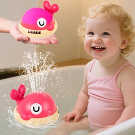 Baby Bath Toys for Kids Ages 1-3,Light Up Whale Sprinkler Water Pool Toys,Bathtub Pool Water Spraying Newborn Essentials,Infant Bath Toy for 1 Year Old Toddler Boys Girls First Birthday Gifts-Pink
