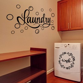 Laundry Room Decal Quote Wash Dry Vinyl Laundry Stickers Wall Art Bubble Sticker Laundry Wash Stickers Washer Quote for Home Apartment Washing Machine Dryer Laundry Room Closet Chores (Black)