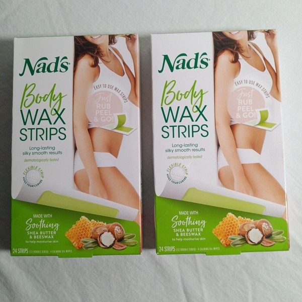 Nads Body Wax Hair Removal Flexible Strips Long Lasting Silky Smooth 24ct Qty 2