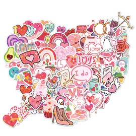 WD&CD Cute Valentine's Stickers, 100 Pcs Happy Valentine's Day Pink Sticker Pack Waterproof, Water Bottle/Phone/Skateboard/Laptop/Envelope Seals Paster Stickers for Decorations Love