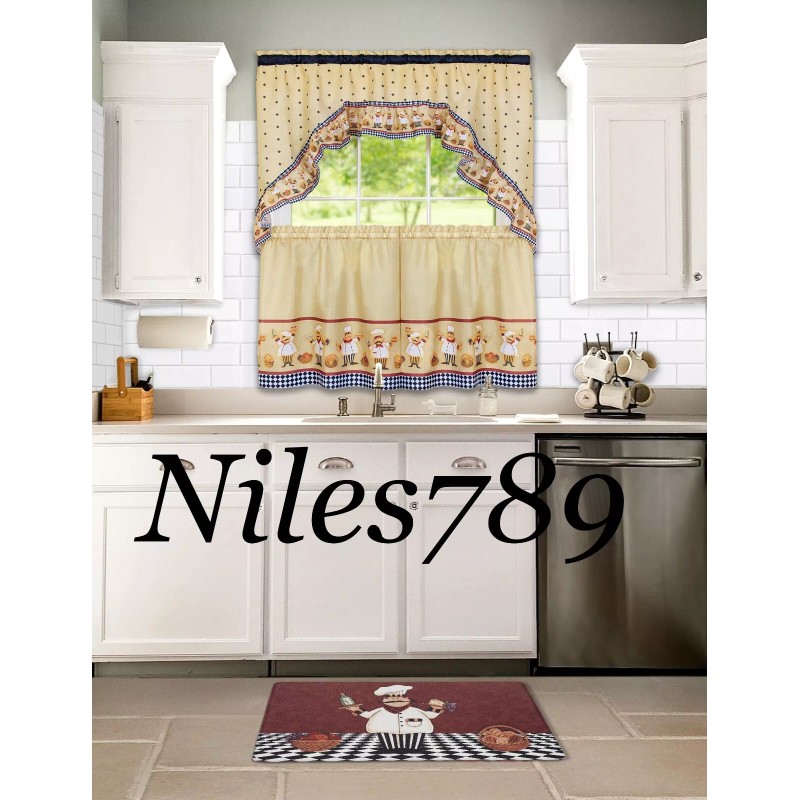 Unknown 3 pc FAT BISTRO Chefs Tier Pair Window Curtain