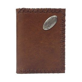 Toneka 98004T-Western Concho Lace Cross-Stitch Full Grain Leather TriFold Wallet, Brown