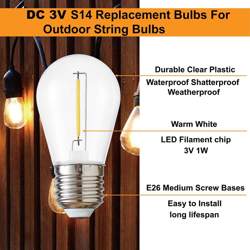 abulber Solar String Light Bulbs, DC 3V Low Voltage, Shatterproof