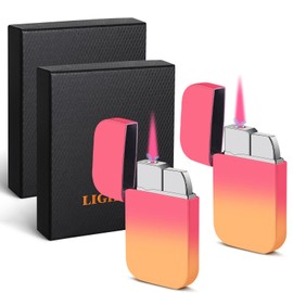 2 Pack Pink Flame Torch Lighter, Cute Lighter, Refillable Butane Lighter,Windproof Torch Lighter for Outdoor Camping BBQ,Nice Gift for Girls,Women on Birthday,Anniversary Orange Pink Without Butane