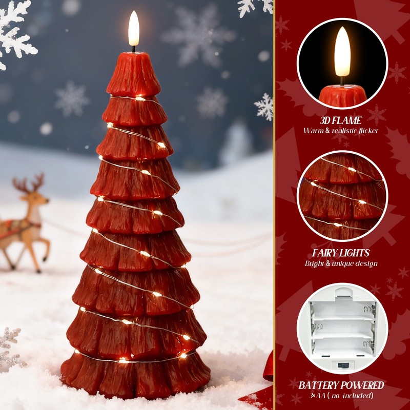 Christmas Tree Candles with Remote, Red Christmas Flameless Candles with