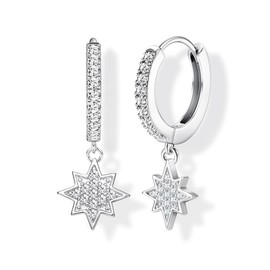 Kakonia Dangle Silver Hoop Earrings for Women 18K Gold Dangly Drop Small Hoop Hypoallergenic Huggie Tiny Star Moon EviL Eye Sleeper Cute Earrings Earings for Women Ladies