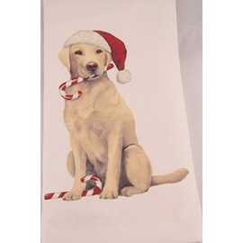Mary Lake Thompson Yellow Labrador with Candy Cane Printed Flour Sack Dish Towel