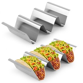UKOFEW Taco Holder, Pack of 2 Taco Stands with Handles, Stainless Steel Tortilla Holder, Wave Shape, Metal Taco Holder, Perfect for Tacos, Pancakes, Sausages Holder, Sandwiches