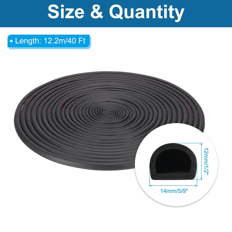 PATIKIL 40 ft D Shape Rubber Seal Strip, Self-Adhesive EPDM