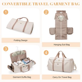 Garment Bags for Travel 2 in 1 Convertible Suit Travel Duffel Bag for Women, Stylish Carry On Duffle Bag with Shoulder Strap and Shoes Compartment (Creamy-White)
