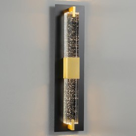 WOSHITU LED Wall Sconce Light: 19 Inch Black & Gold Modern Sconces Wall Lighting 3000K Dimmable Crystal Wall Lamps Indoor Bathroom Sconce Wall Mount Light Fixtures for Living Room/Bedroom/Hallway