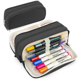 Large Capacity Pencil Case Pencil Pouch Pen Bag with 3 Compartment Stationery Organizer with Zipper, School Supplies Organizer for Teen Adults (Black)