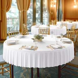 1 Pack White Spandex Round Tablecloths for 72in Tables, Stretchy Fitted 6FT Round Table Cloths, Wrinkle Free Table Cloth with Skirt for Wedding Birthday Party Bridal Shower Banquet Baby Shower