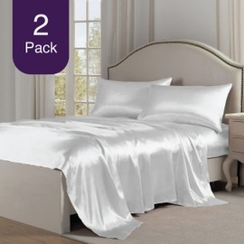 Silky Satin Beauty Bed Pillow Covers, Standard/Queen, White, 2-Pack