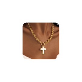 HERIER Cross Necklace for Women Chunky Gold Necklace 14K Gold Plated Chunky Cross Pendant Necklace Simple Big Cross Necklaces for Women Trendy Gold Jewelry Gifts