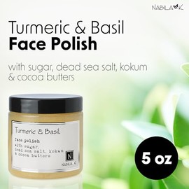 Nabila K - Esmalte facial de cúrcuma y albahaca - Limpiador facial exfoliante - Para acné y piel seca - Reduce el enrojecimiento - Cuidado de la piel 