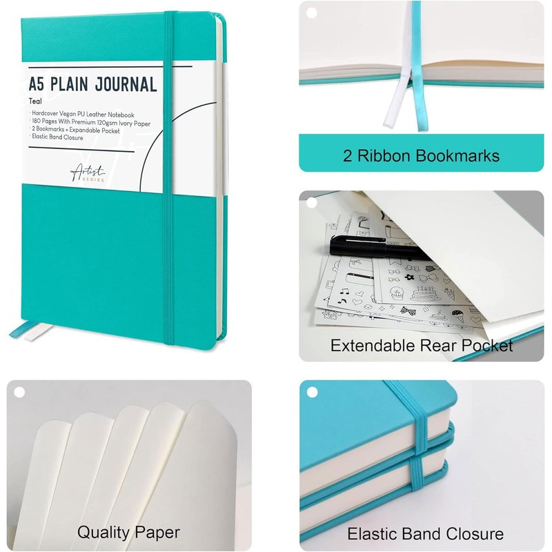 STATIONERY ISLAND A5 Unlined Notebook,Plain Notebook Hardcover with 120gsm Premium