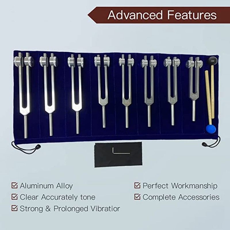 8 Pieces Chakra Tuning Fork Set Silver Chakra Tuning Fork