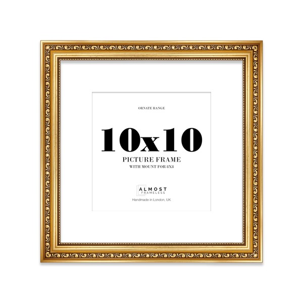 10x10 Gold Ornate Photo Frame With White Mat For 8x8