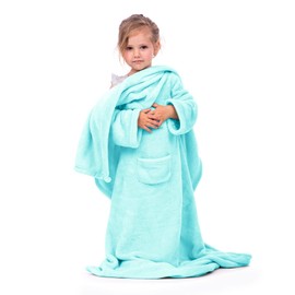 DecoKing Kiddo Children's Blanket with Sleeves 90 x 105 cm Turquoise Microfibre TV Blanket Cuddly Blanket Soft Fleece Blanket