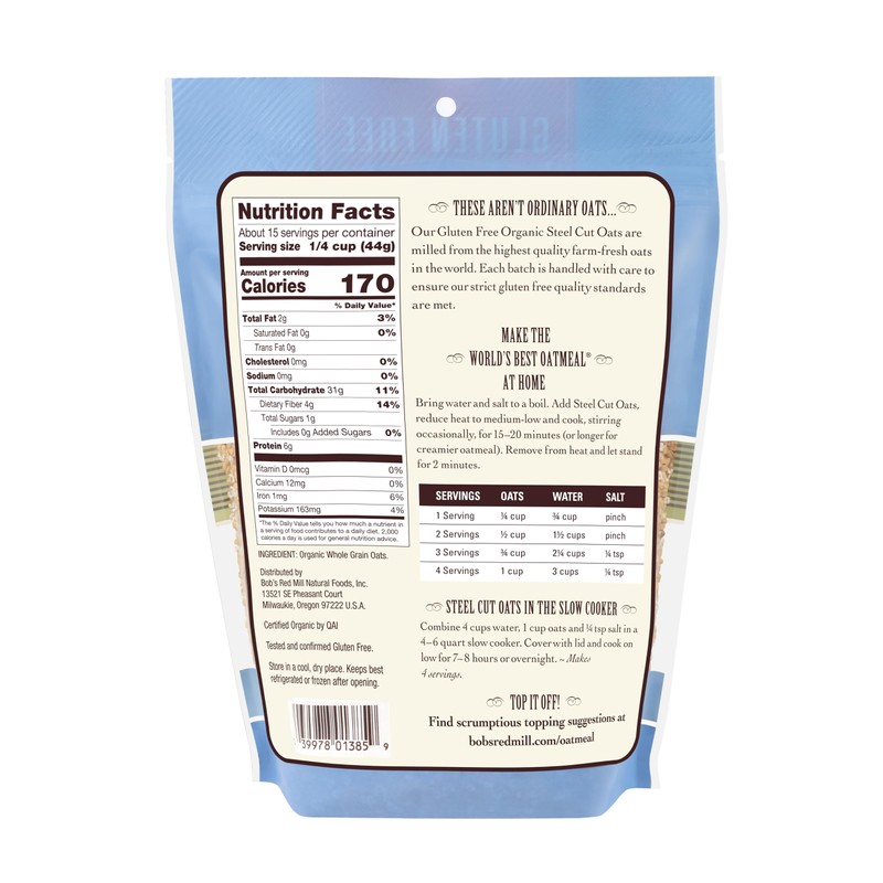 Bob's Red Mill Gluten Free Organic Steel Cut Oats, 24oz