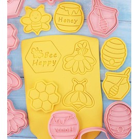 8 Pieces Cute Honey Bee Cookie Cutters For Baking Cookie Mould Press Cartoon Cookie Mould Set Kitchen Tools Plastic Cookie Stamps (Honey Bee)
