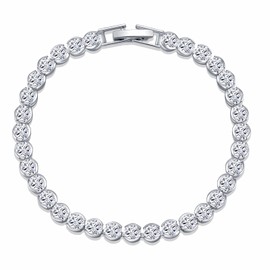 Jewlure 18K Platinum Plated Zircon Tennis Bracelet, Suitable for Women's Bracelet Gift, Silver, 18cm