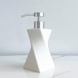 Modern White Soap Dispenser with Stainless Steel Pump for Bathroom and Kitchen, Contemporary Art Style, Matte Finish, Rust Proof, 8.5oz