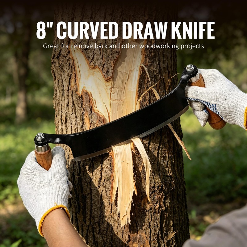 8'' Draw Knife Woodworking Curved Debarking Tool with Ergonomic Handle