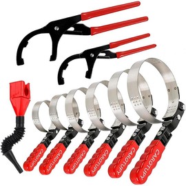 9pcs Oil Filter Wrench Set  9" and 12" Pliers with Snap Funnel for Automotive Change Adjustable Removal Tool From 1-3/4" to 6" - Size: 7 PACK