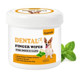 Kopmath Teeth Cleaning Finger Wipes, Wider Dog Dental Wipes, Reduce Plaque & Tartar, Freshen Breath, Safe & Natural Pet Dental Wipes for Dogs Teeth, Portable Dog Tooth Wipes for Cat,50 Ct, Mint Flavor