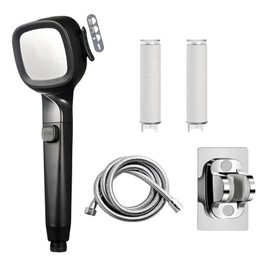 Filtered Shower Head with Handheld, High Pressure Shower Head for Hard Water, 4 Mode Shower with ON/OFF Pause Switch, Holder|Hose|2 Filter Replacement (Black)