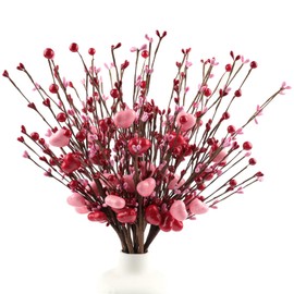 larber 8PCS Heart Shaped Berry Picks,17inch Artificial Valentines Day Flowers Decor Valentines Heart Picks for Valentines Day Gifts Home Wedding Candlelight Dinner Anniversary Decor