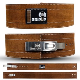 GripUp Powerlifting Belt for Weight lifting Lever Buckle Leather Gym Belt 10mm Thick 4-Inch Lumbar Back Support Men Women for Bodybuilding Deadlifts Dips Strength Training Workout (Brown, XL)