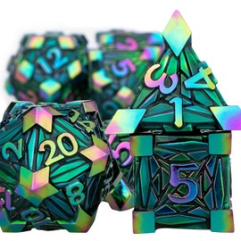 ORIFANTOU Metal DND Dice Set Dungeons and Dragons Dice with Box, Rainbow Green Debris D&D Dice RPG D and D Dice Role Playing Game Polyhedral Dice Set D20 D12 D10 D8 D6 D4