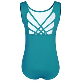 WYHDY Maillot de ballet para niña con correas cruzadas de mariposa, sin mangas, Turquesa., 11-12 Años