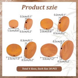 PH PandaHall 120pcs Flat Round Wood Beads 4 Sizes Wood Coin Beads Wood Spacer Beads Craft Wooden Beads Small Wood Disc for Jewelry Necklace Bracelet Craft Making HomeMacrame, 15/20/25/29mm