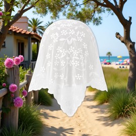 White Elegant Women Lace Flower Triangle Headband Summer Sunproof Lace Triangle Bandana for Sweet Girls Camping Taking Photo Women's Headbands, Women's Fashion Headbands Hats for Caps