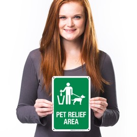 Sigo Signs, Pet Relief Area with Man Walking His Dog Symbol 10x7 Inches, 55 mil Thick HDPS (high Density polystyrene), Made in USA