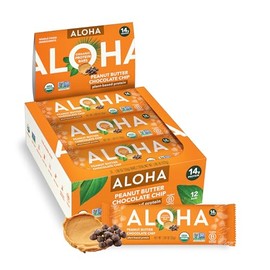 ALOHA Organic Plant Based Protein Bars |Peanut Butter Chocolate Chip | 1.98 Oz (Pack of 12) | Vegan, Low Sugar, Gluten Free, Paleo, Low Carb, Non-GMO,
