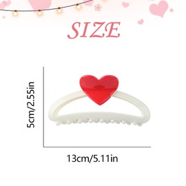 Love Heart Hair Claw Clips for Women White Red Hair Claw Clip Cute Hair Jaw Clips French Hair Barrettes Valentine’s Day Hair Clips Large Hair Claws Elegant Hairpins Valentine’s Hair Accessories 1Pcs