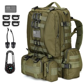 Large Military Tactical Backpack for Men, 40-50L Black Military Backpack for Men and Women, Bug out Bag Army 3 Days Assault Pack Bag Rucksack with Molle System - Color: Army Green