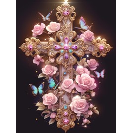 SKRYUIE 5D Diamond Painting Kits Cross - DIY Diamond Art Kits for Adults Flower, Full Round Drill - Crystal Embroidery Cross Stitch - Craft for Wall & Office Decor - 12x16 Inch e6