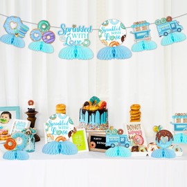 Donut Sprinkle Honeycomb Centerpieces for Boy, Donut Baby Shower Decorations Blue Sprinkled with Love Centerpiece Donut Table Decorations for Boy Baby Shower Party