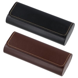 Amexo 2 pieces glasses case, hard case, portable, lightweight, waterproof, PU leather glasses case, pressure-resistant and durable glasses case, men and women, for most glasses and sunglasses